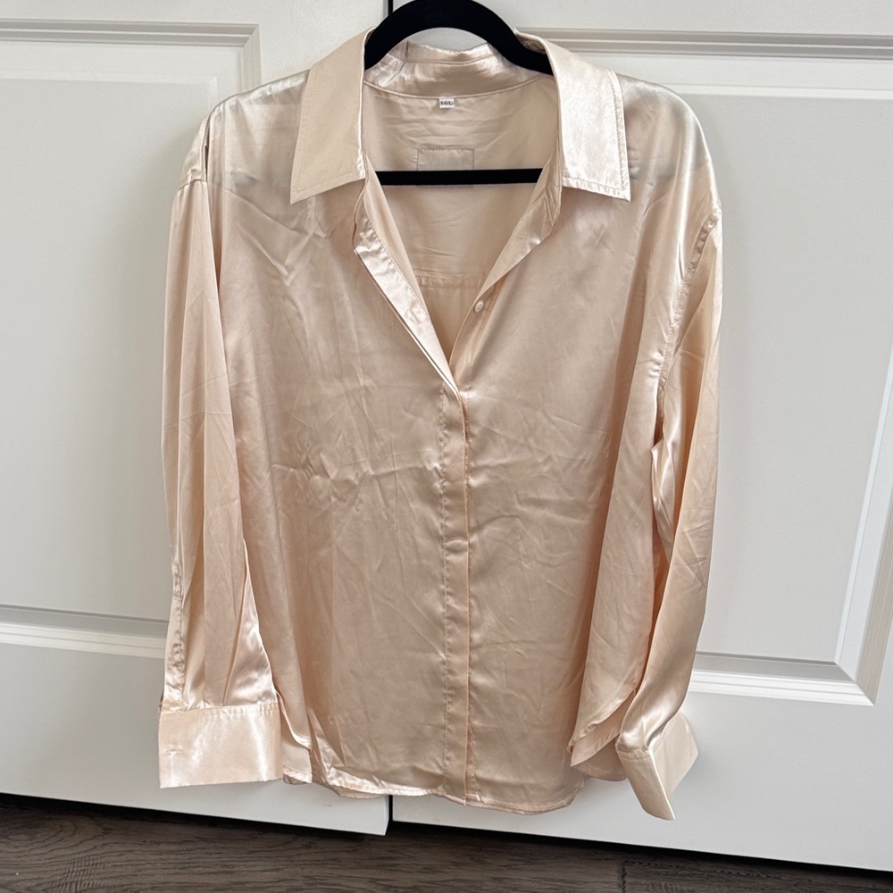 Daily Drills Cream Satin Button Down Shirt
